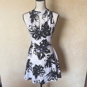 Aqua Black and White Floral Mini Dress